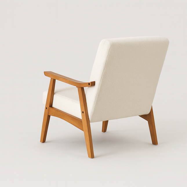 Solid Wood Armrest Lounge Chair – Cream Velvet
