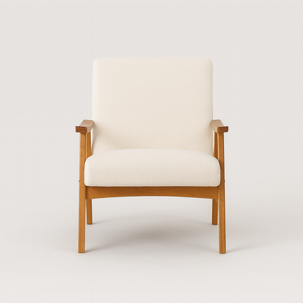 Solid Wood Armrest Lounge Chair – Cream Velvet